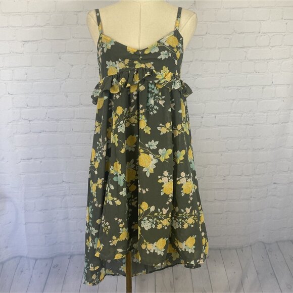 Frenchi Dresses & Skirts - ⭐ 3/$15 Frenchi Small Grey Yellow Floral Ruffle Babydoll Mini Dress